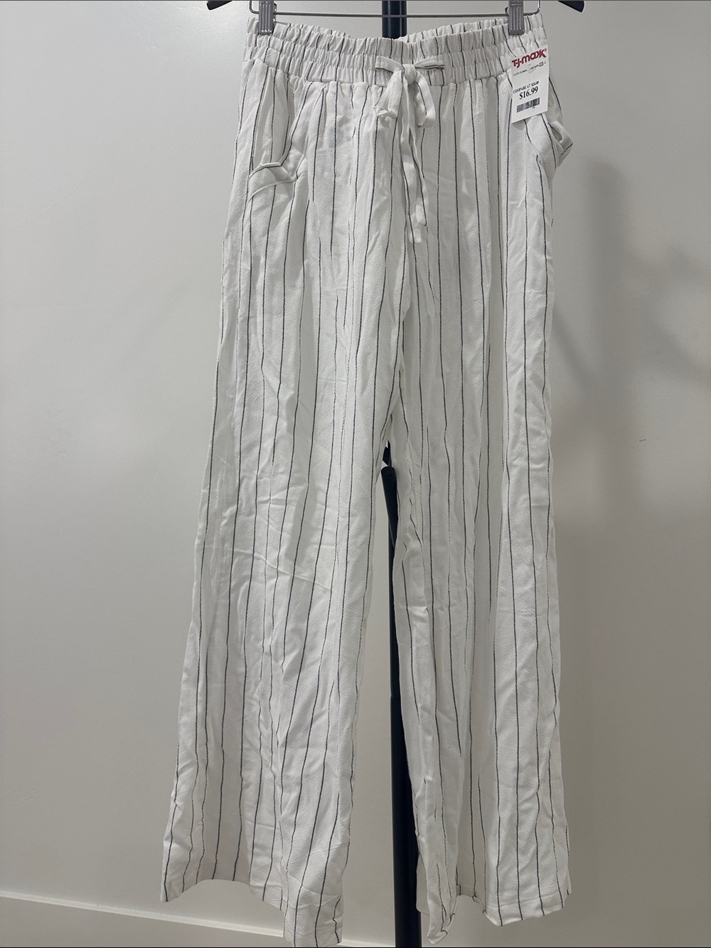 Sienna Sky White Wide-Leg Striped Drawstring Pants